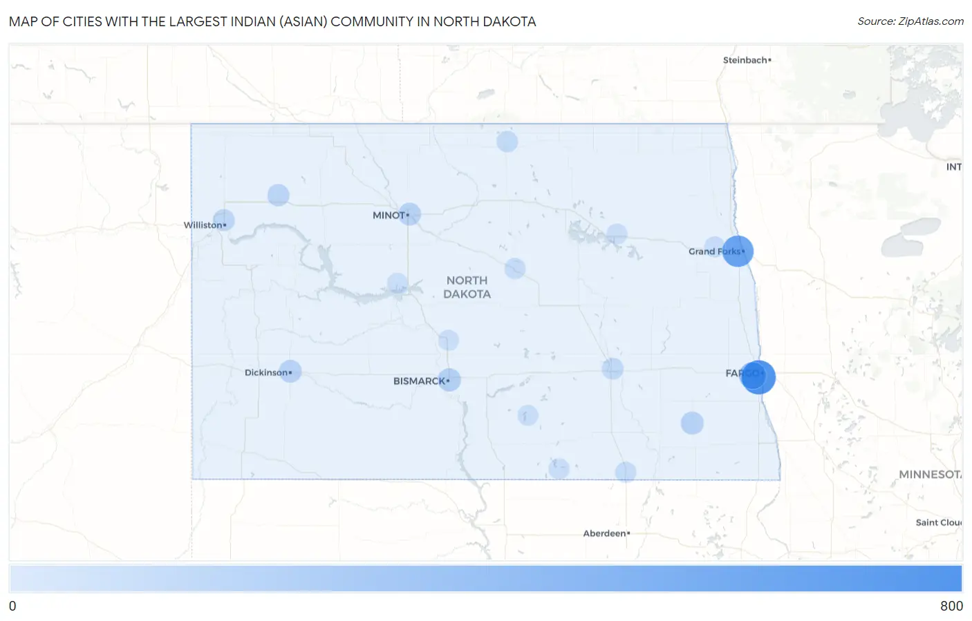 Cities with the Largest Indian (Asian) Community in North Dakota Map