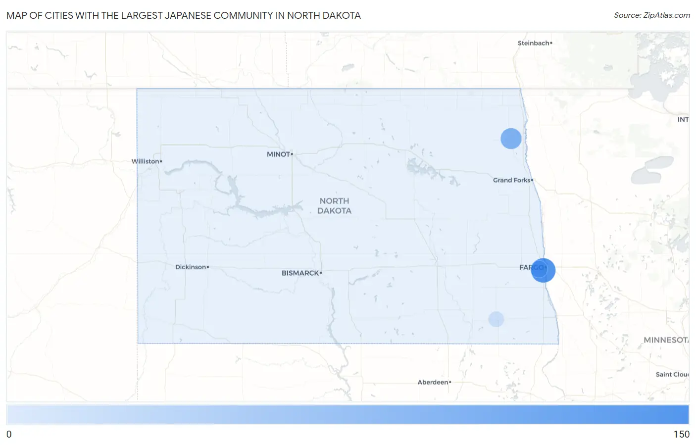 Cities with the Largest Japanese Community in North Dakota Map