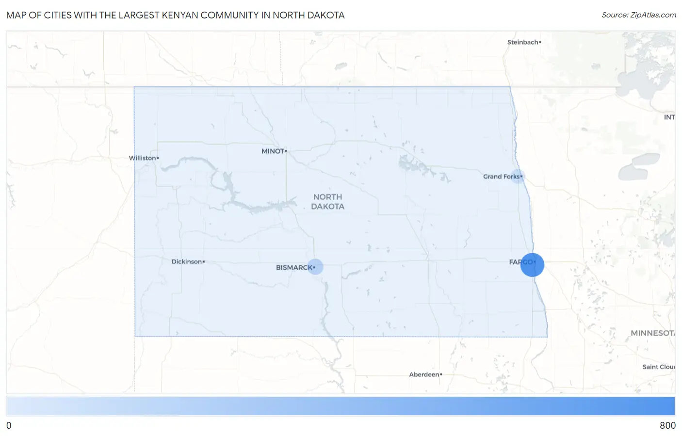 Cities with the Largest Kenyan Community in North Dakota Map