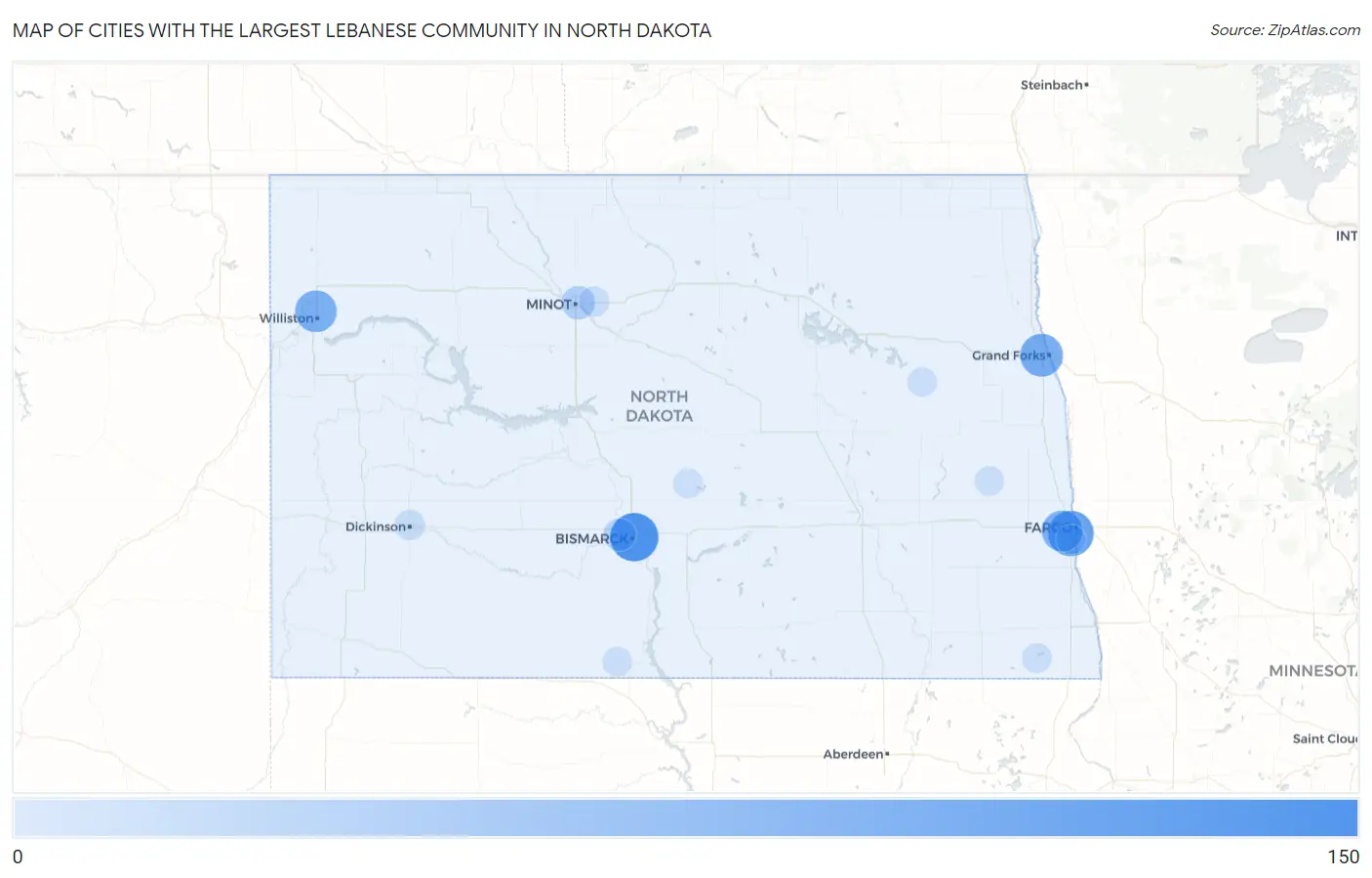 Cities with the Largest Lebanese Community in North Dakota Map