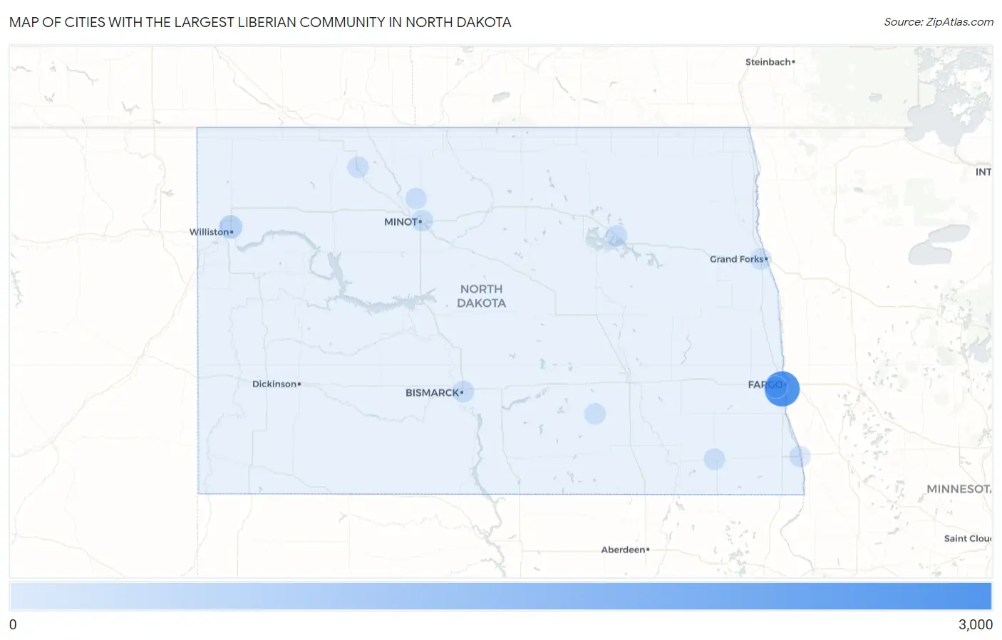 Cities with the Largest Liberian Community in North Dakota Map