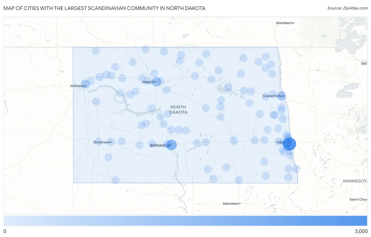 Cities with the Largest Scandinavian Community in North Dakota Map
