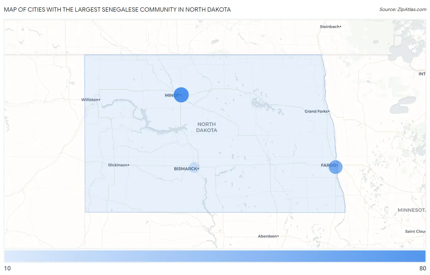 Cities with the Largest Senegalese Community in North Dakota Map