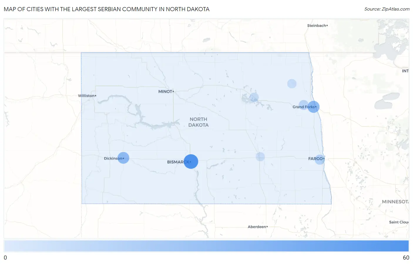 Cities with the Largest Serbian Community in North Dakota Map