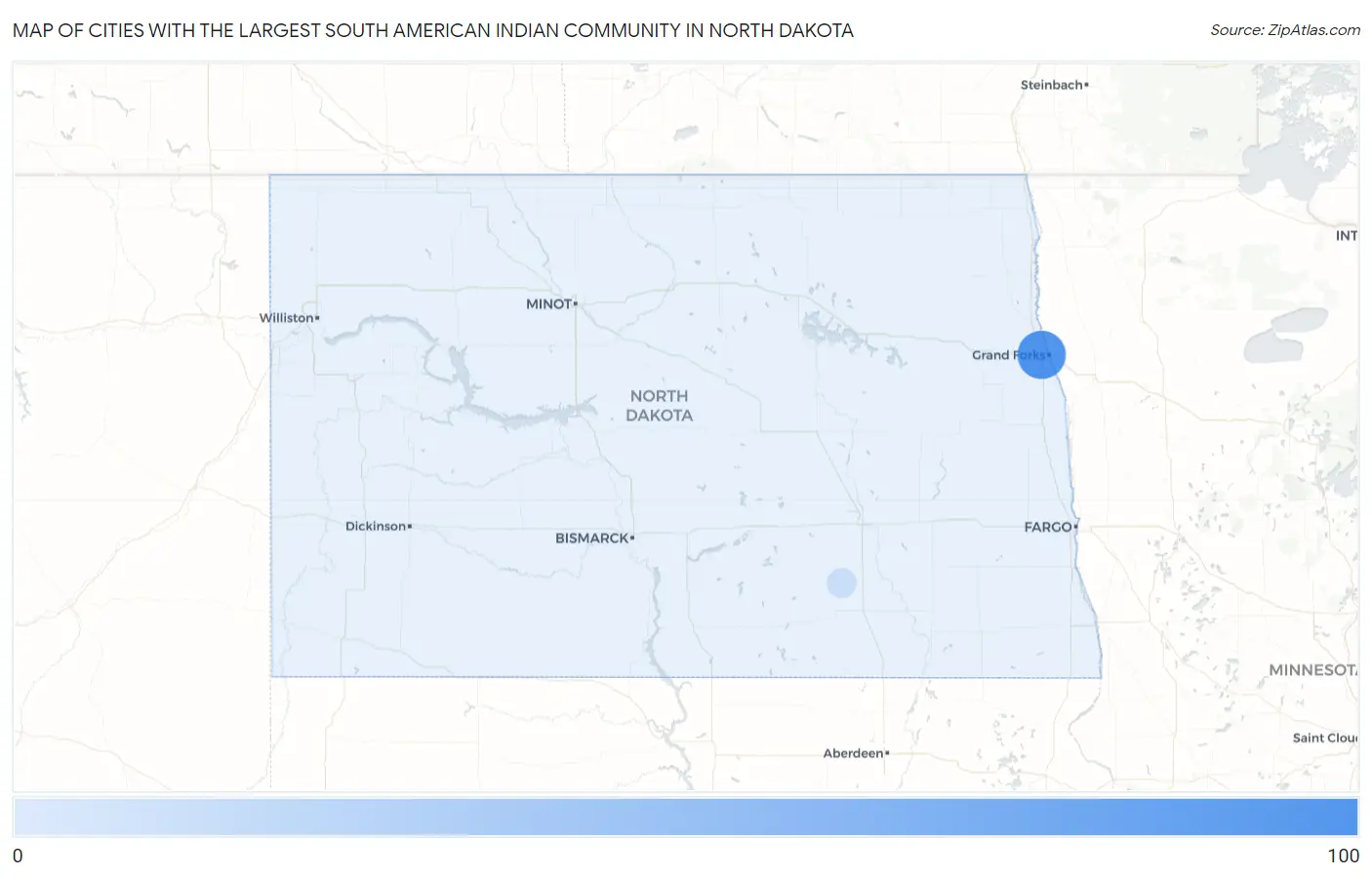 Cities with the Largest South American Indian Community in North Dakota Map