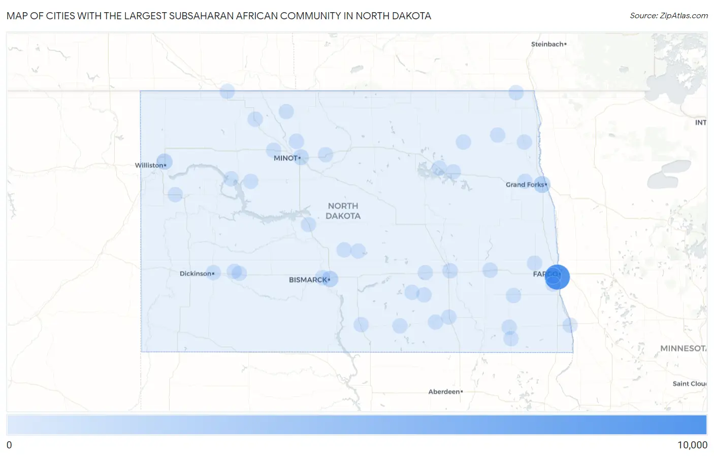 Cities with the Largest Subsaharan African Community in North Dakota Map