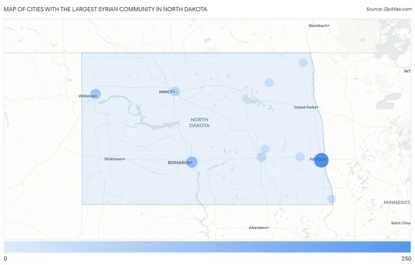 Cities with the Largest Syrian Community in North Dakota Map