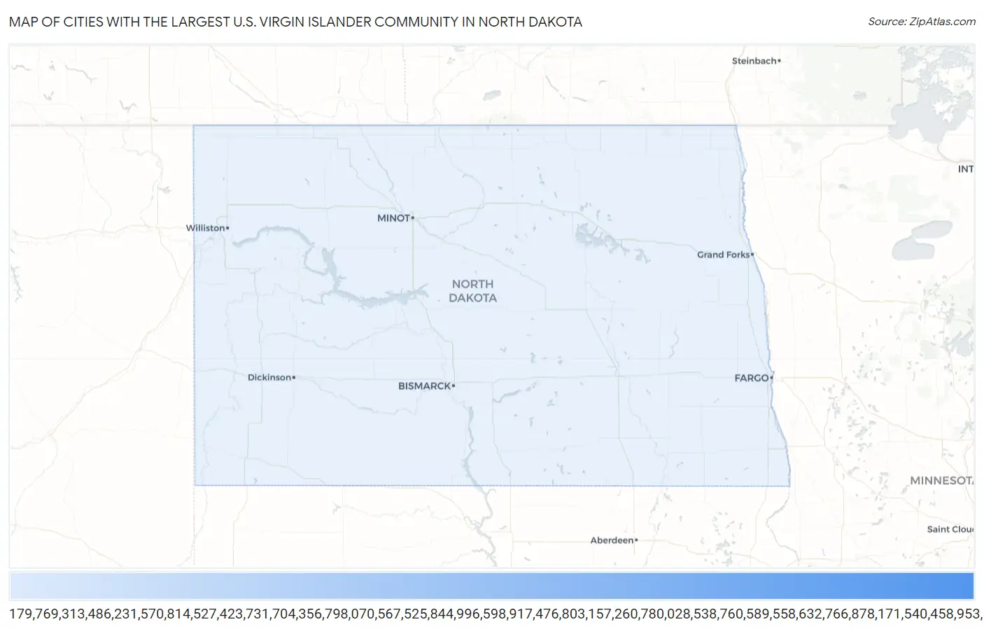 Cities with the Largest U.S. Virgin Islander Community in North Dakota Map