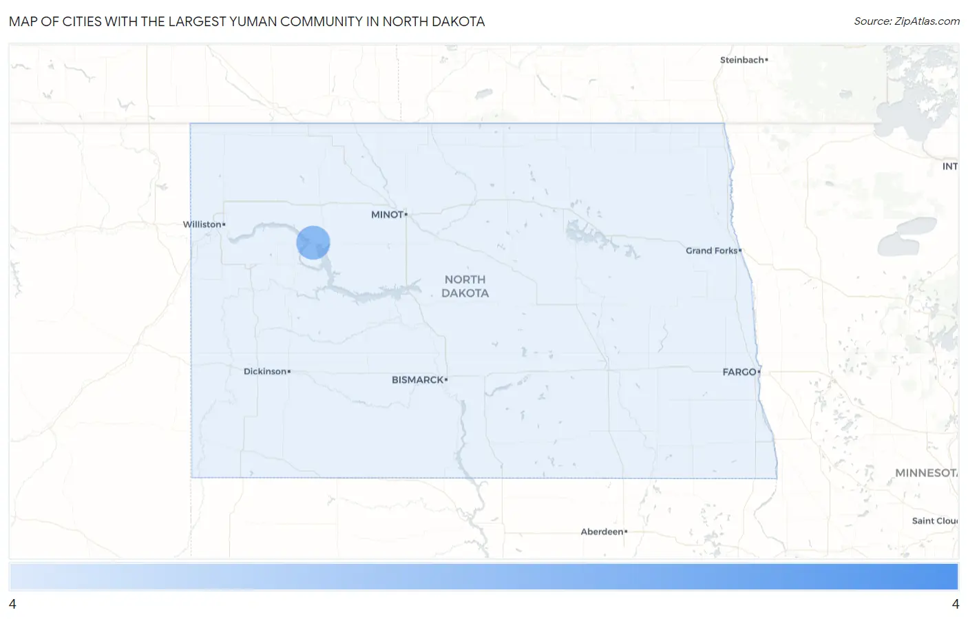 Cities with the Largest Yuman Community in North Dakota Map