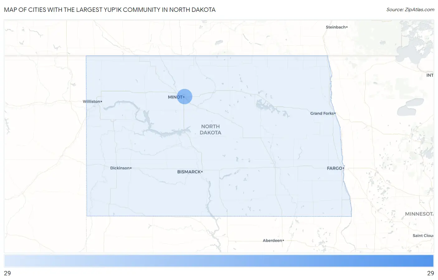 Cities with the Largest Yup'ik Community in North Dakota Map