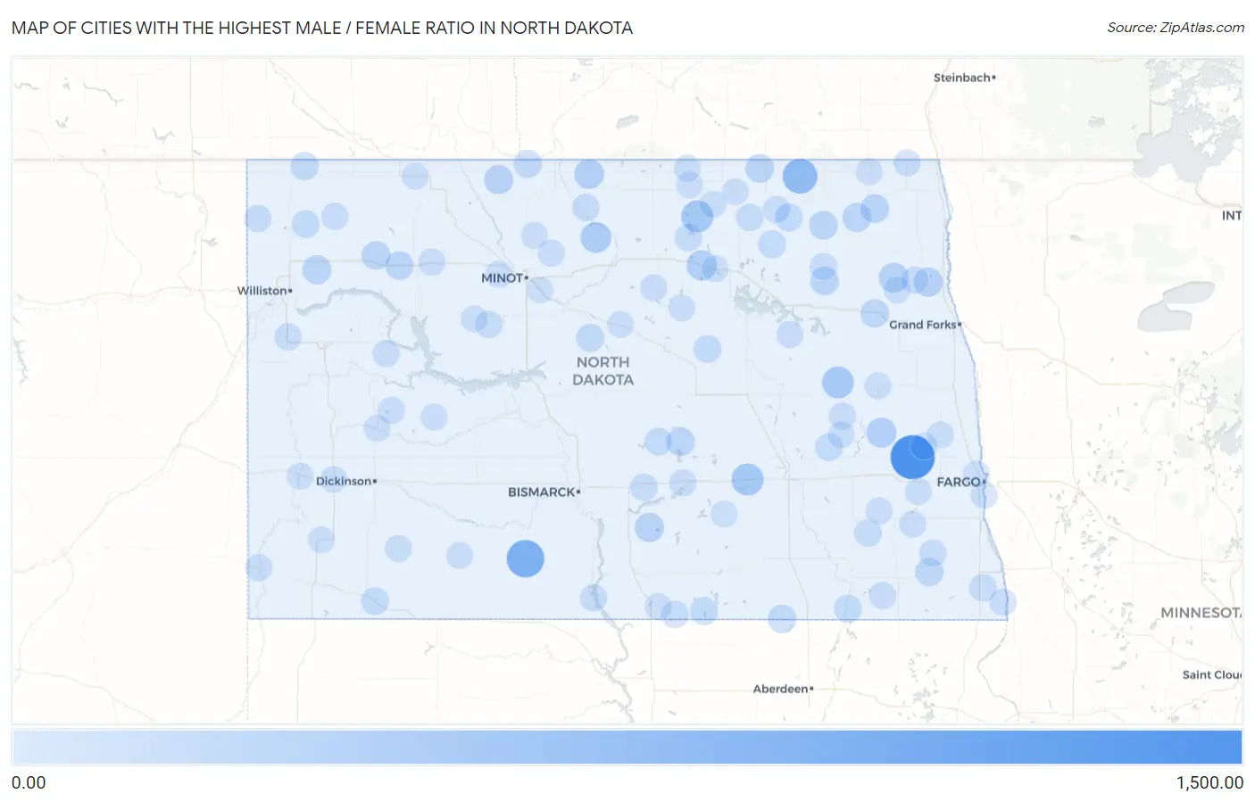 Cities with the Highest Male / Female Ratio in North Dakota Map