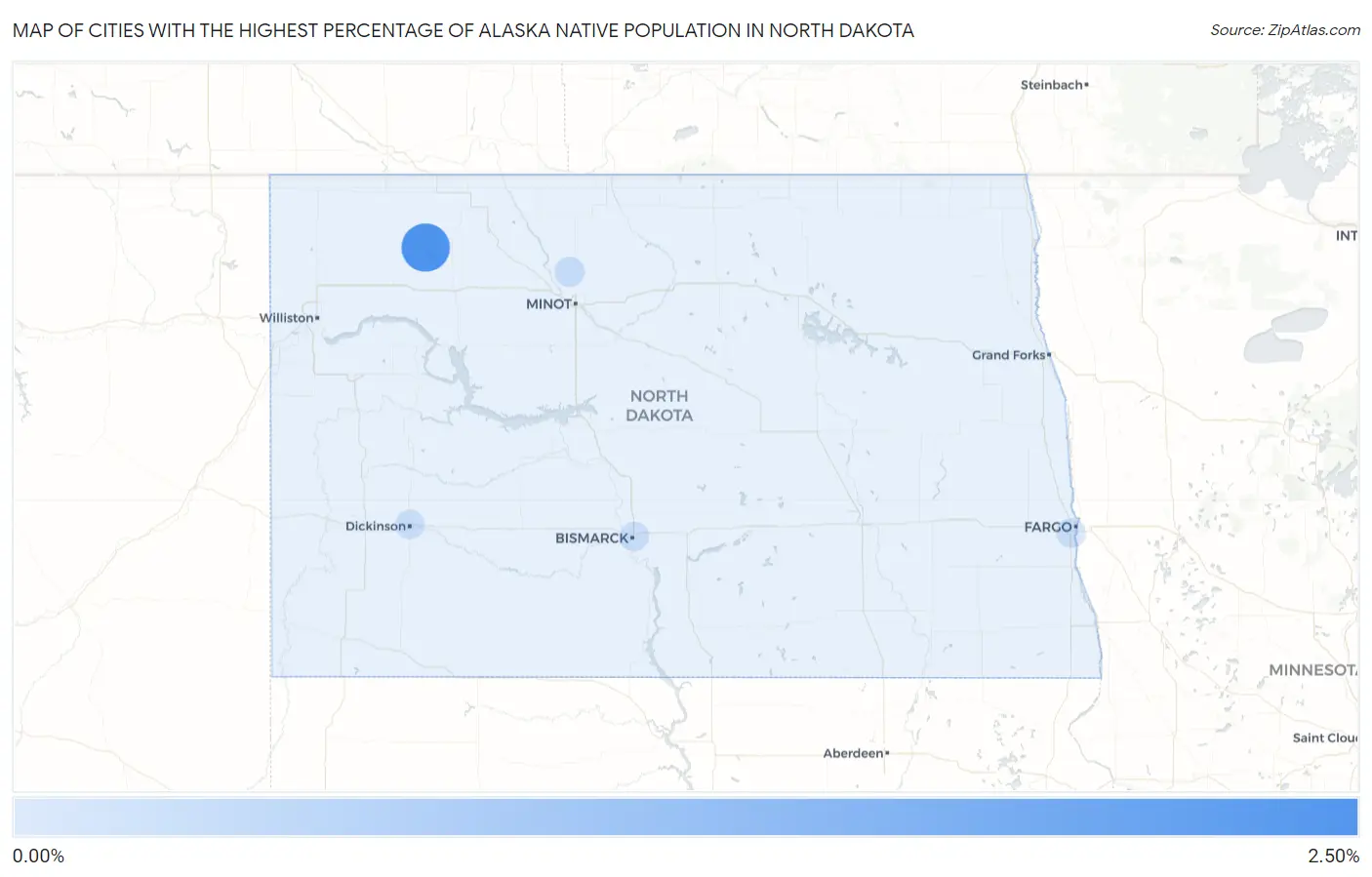 Cities with the Highest Percentage of Alaska Native Population in North Dakota Map