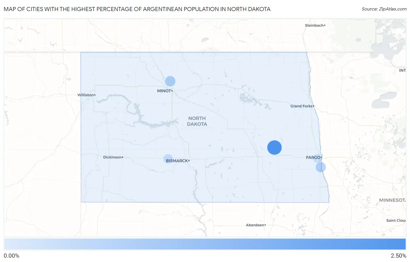 Cities with the Highest Percentage of Argentinean Population in North Dakota Map