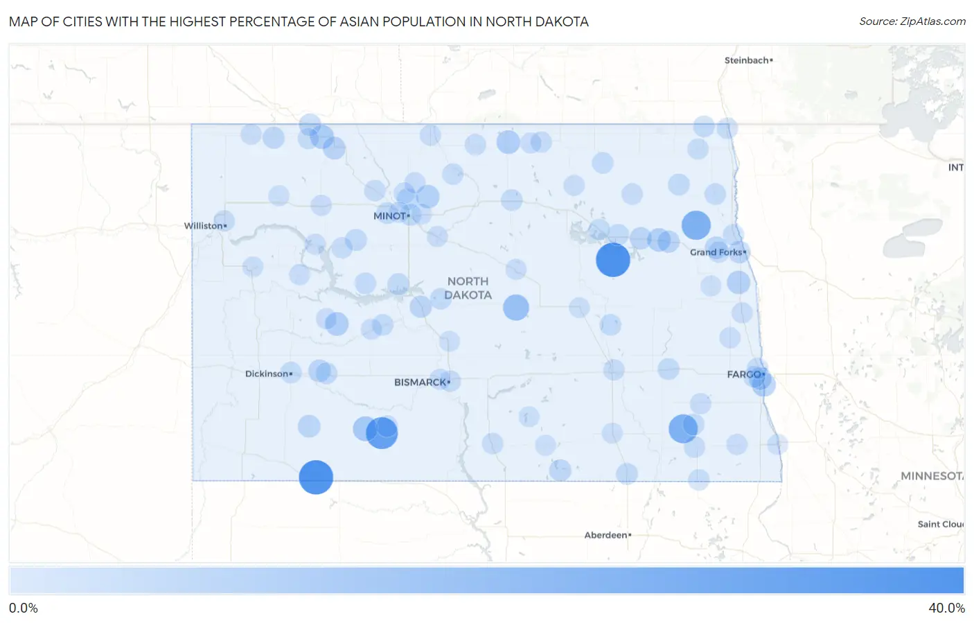 Cities with the Highest Percentage of Asian Population in North Dakota Map