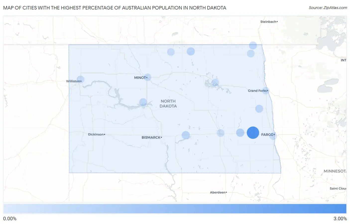 Cities with the Highest Percentage of Australian Population in North Dakota Map