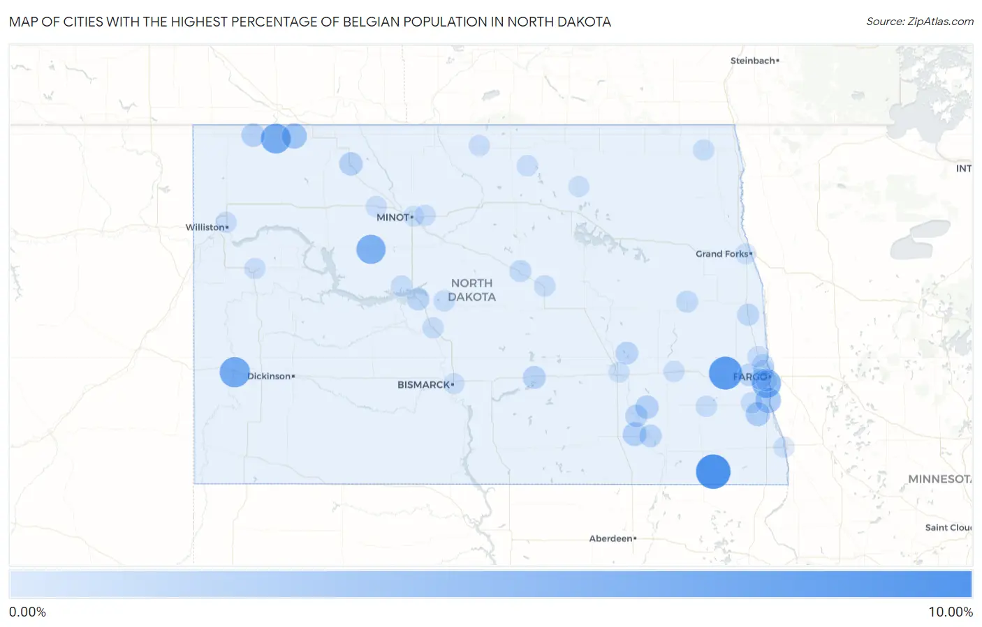 Cities with the Highest Percentage of Belgian Population in North Dakota Map