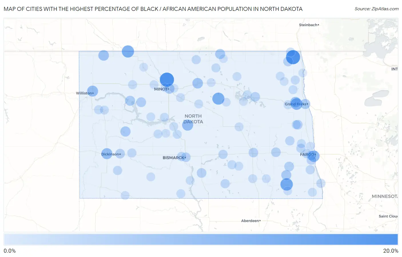 Cities with the Highest Percentage of Black / African American Population in North Dakota Map