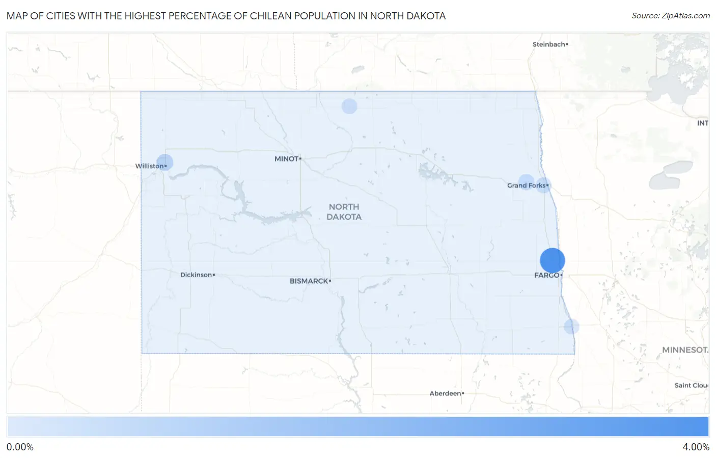 Cities with the Highest Percentage of Chilean Population in North Dakota Map