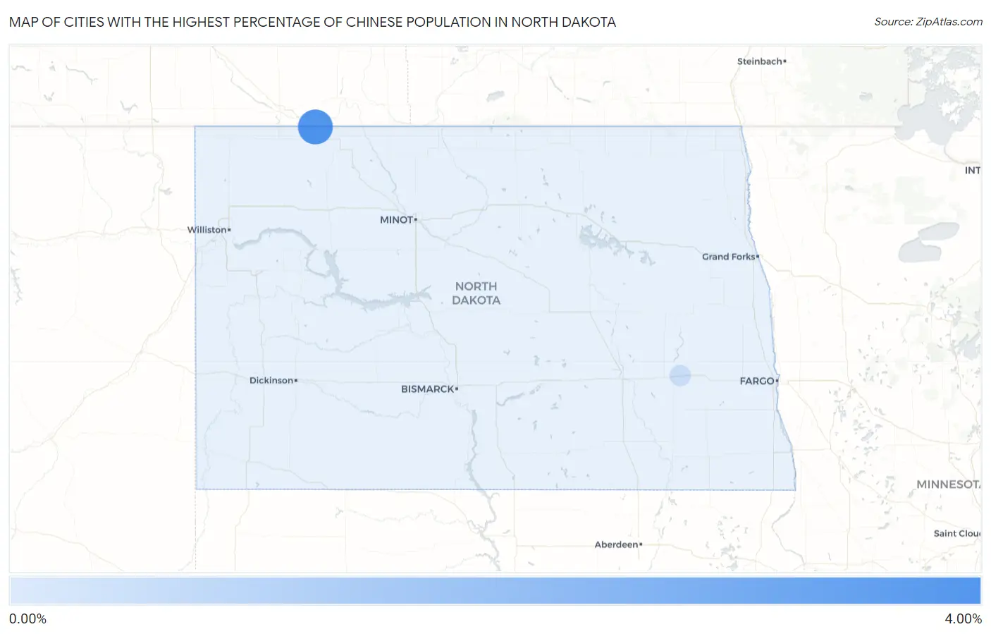 Cities with the Highest Percentage of Chinese Population in North Dakota Map