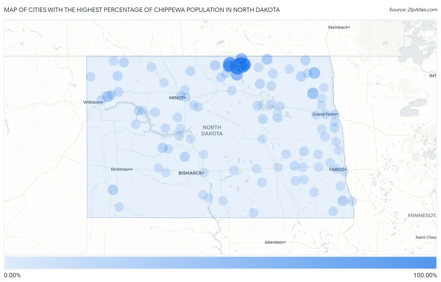 Cities with the Highest Percentage of Chippewa Population in North Dakota Map