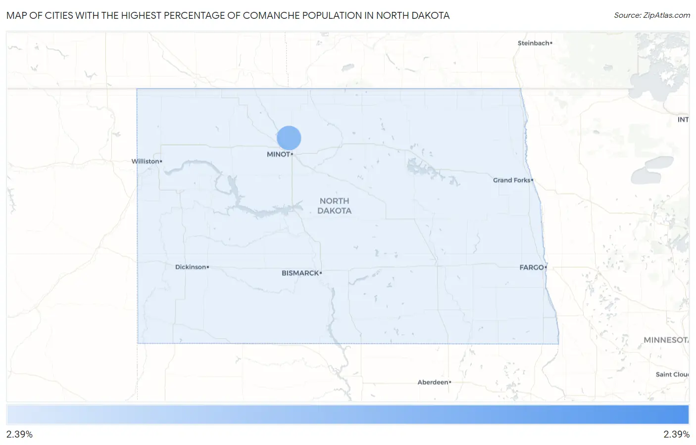 Cities with the Highest Percentage of Comanche Population in North Dakota Map