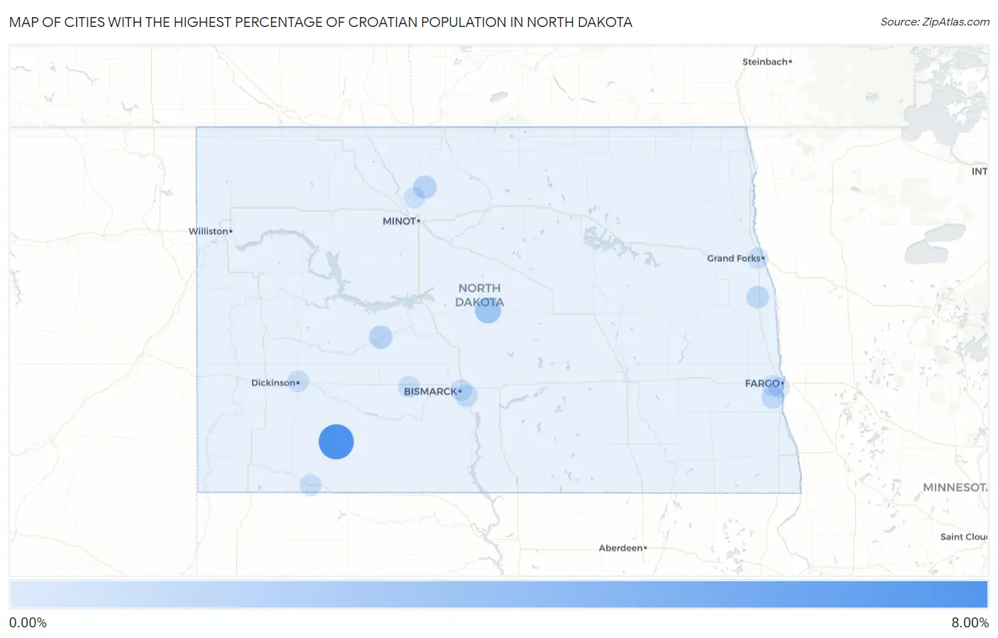 Cities with the Highest Percentage of Croatian Population in North Dakota Map