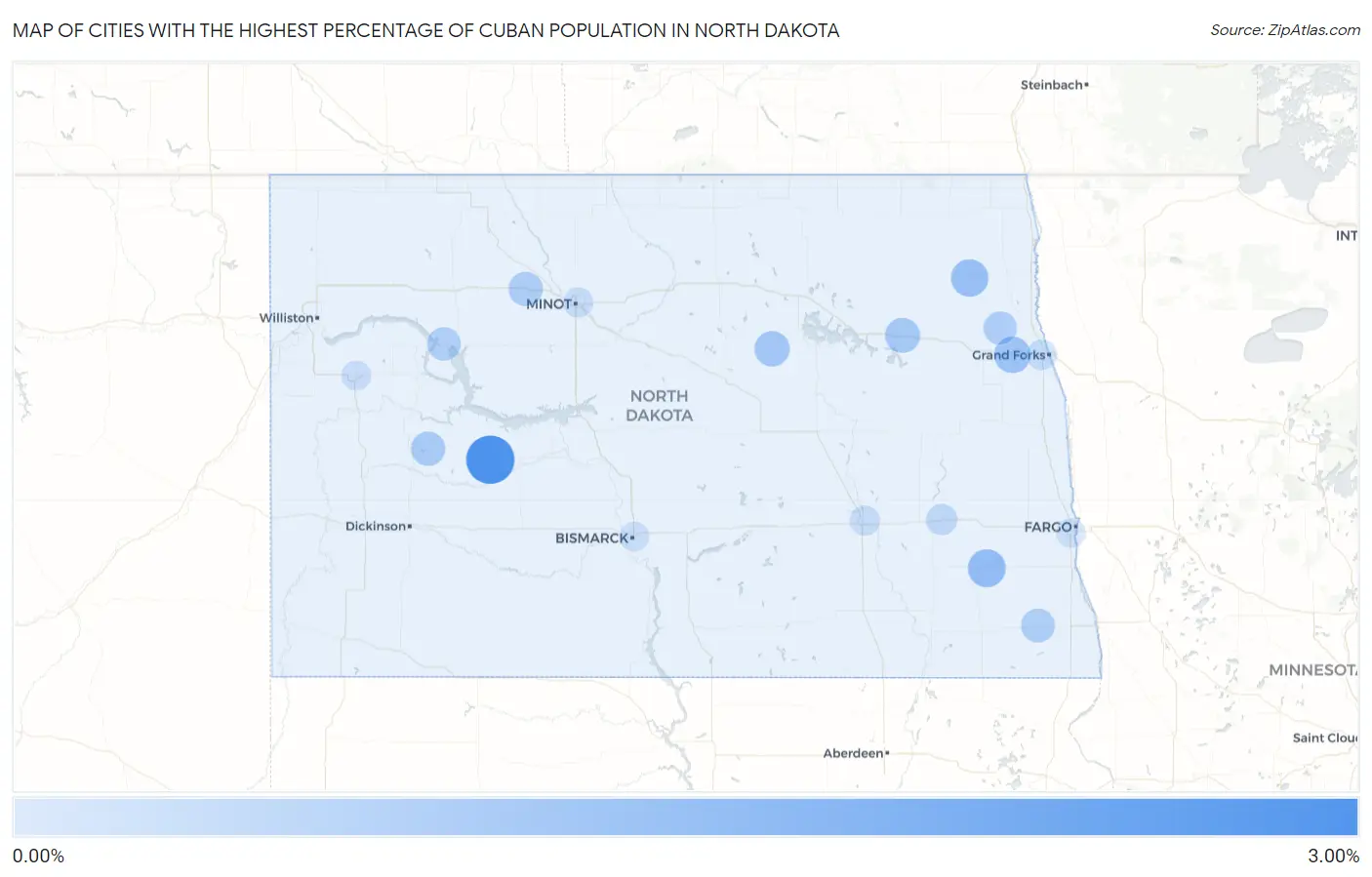 Cities with the Highest Percentage of Cuban Population in North Dakota Map