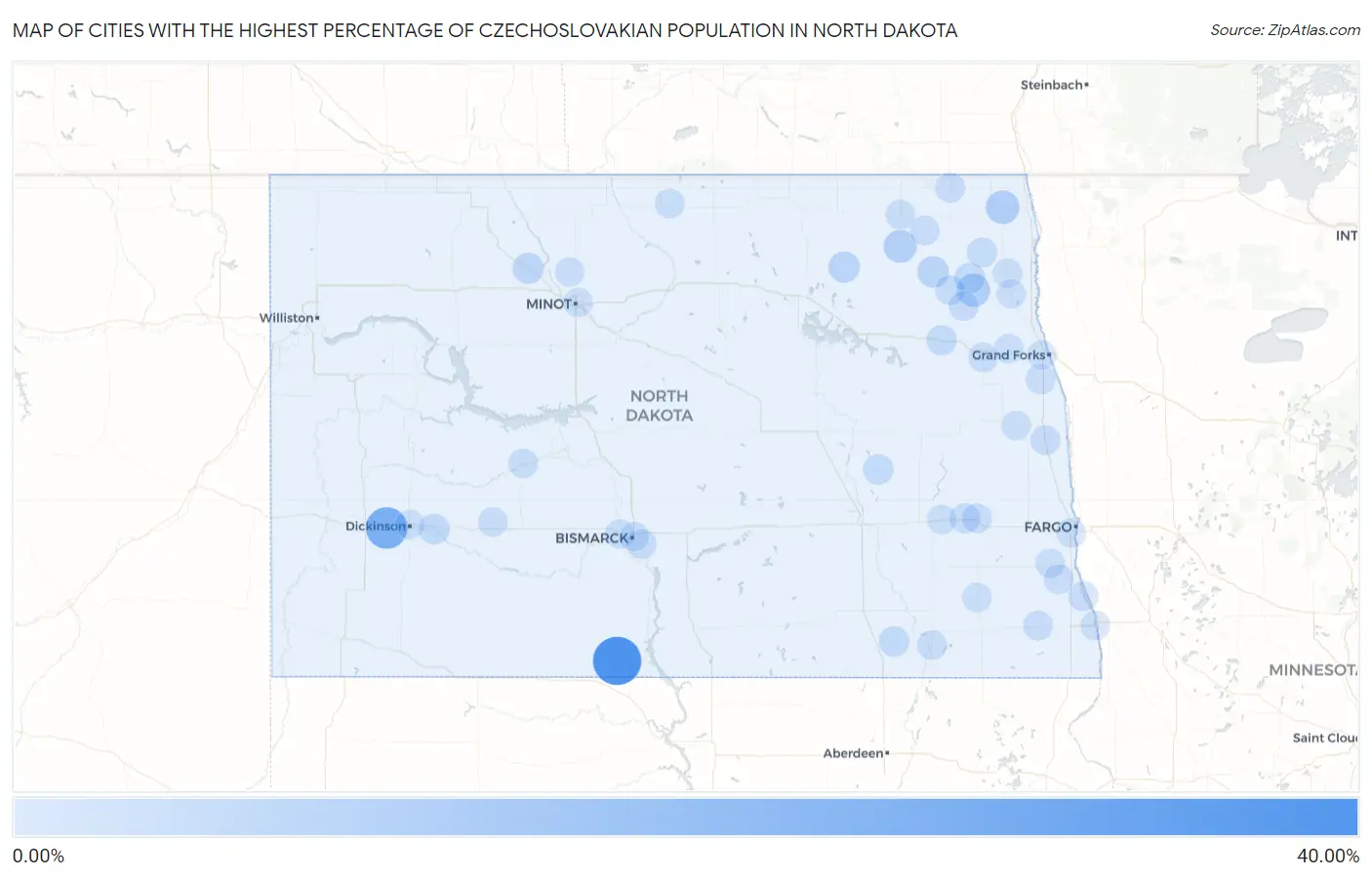 Cities with the Highest Percentage of Czechoslovakian Population in North Dakota Map