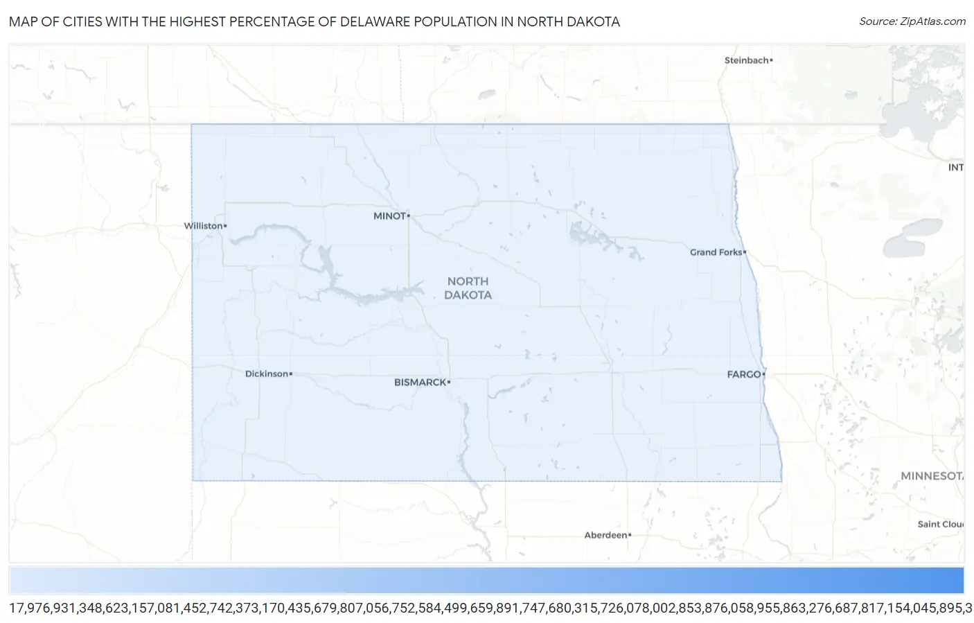 Cities with the Highest Percentage of Delaware Population in North Dakota Map