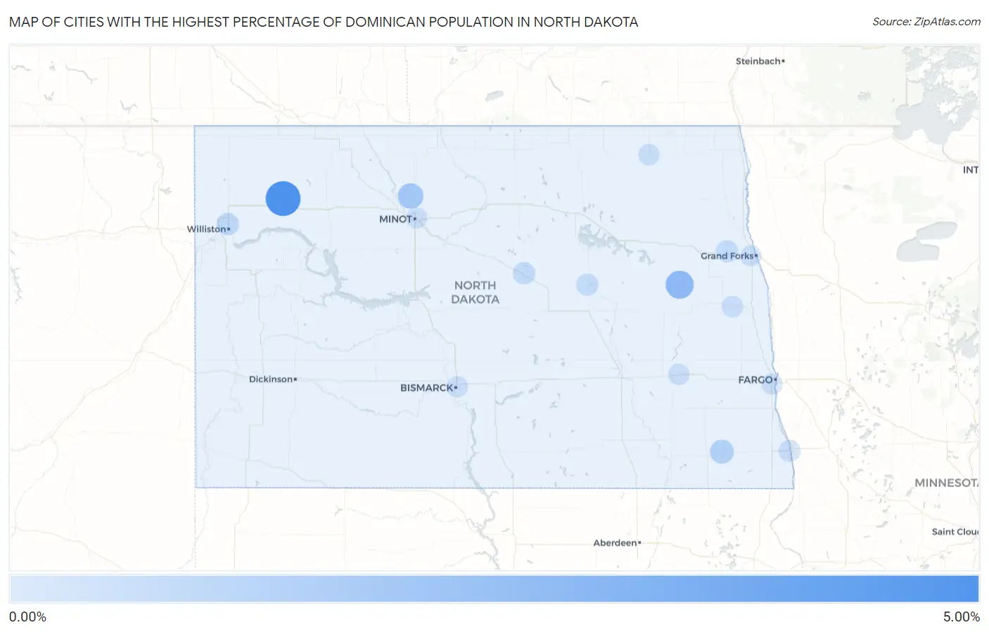 Cities with the Highest Percentage of Dominican Population in North Dakota Map