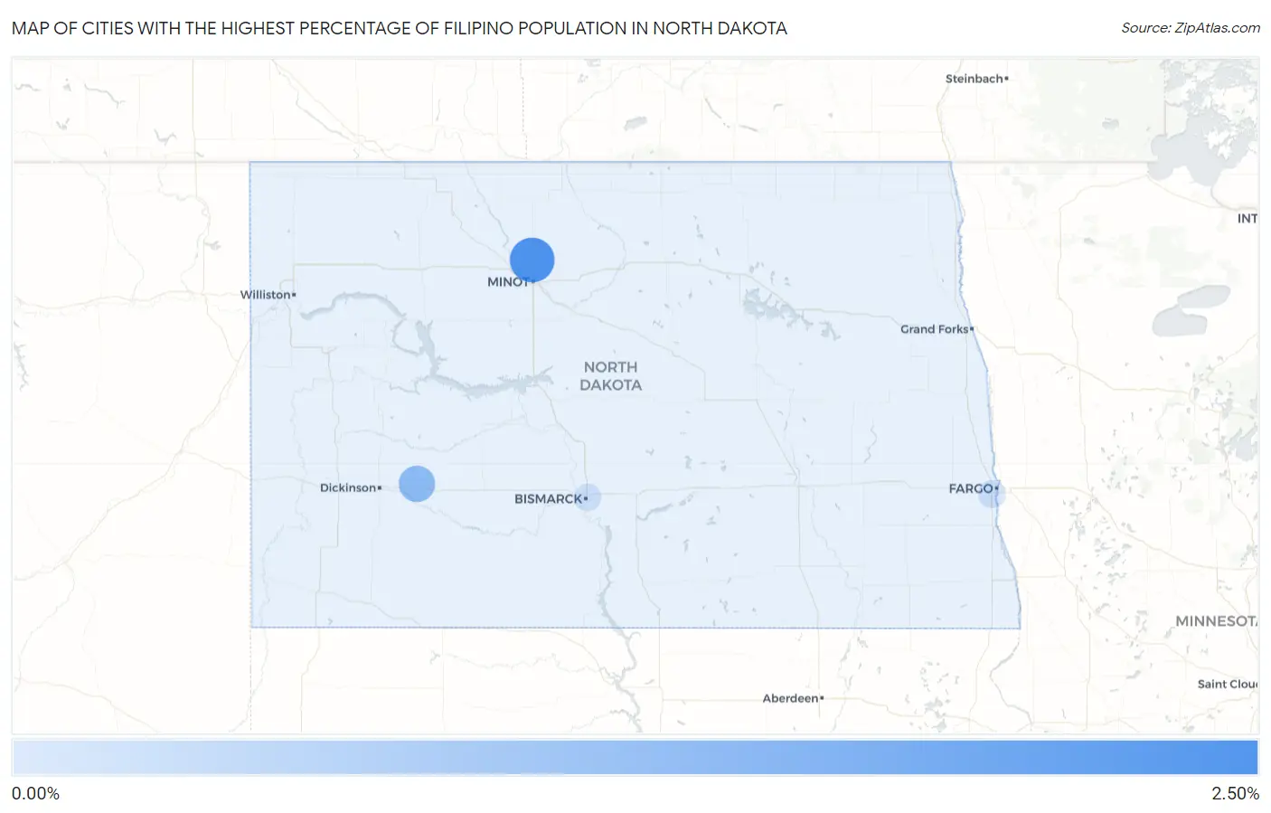 Cities with the Highest Percentage of Filipino Population in North Dakota Map