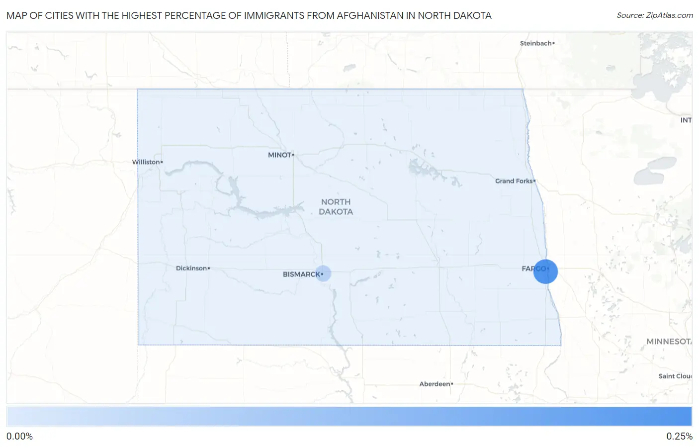 Cities with the Highest Percentage of Immigrants from Afghanistan in North Dakota Map