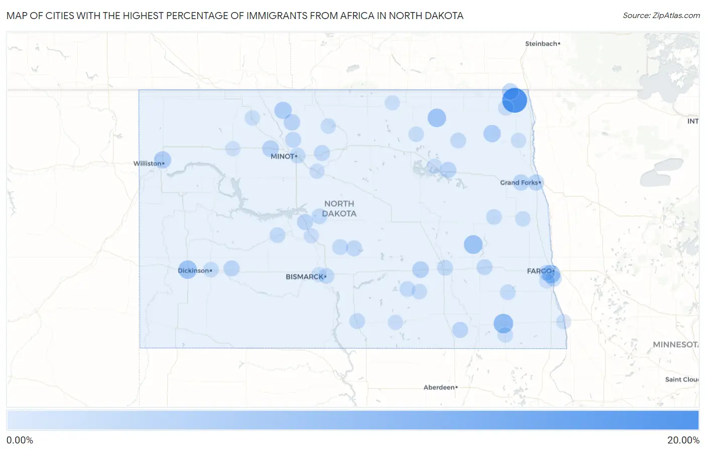 Cities with the Highest Percentage of Immigrants from Africa in North Dakota Map