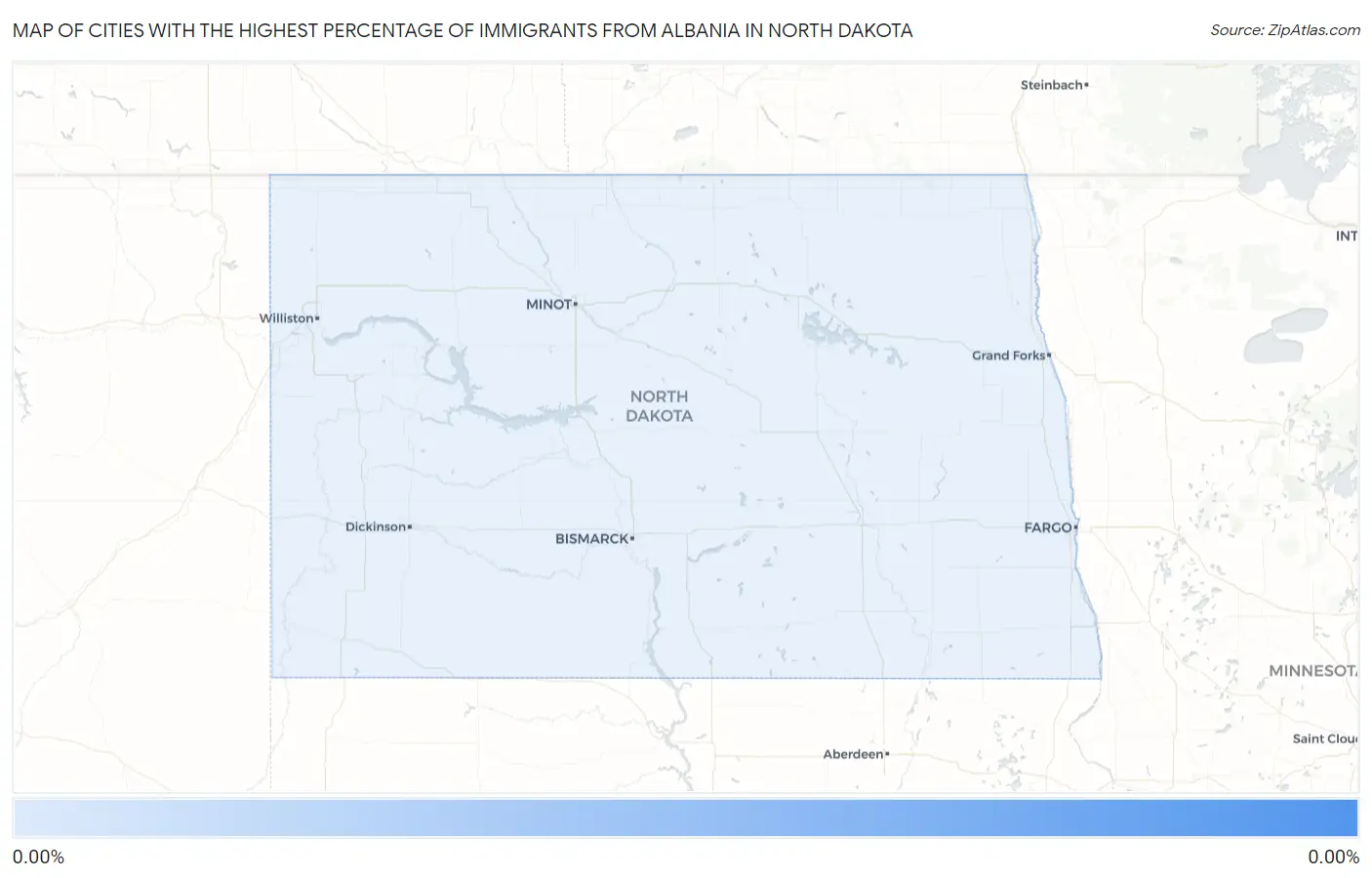Cities with the Highest Percentage of Immigrants from Albania in North Dakota Map
