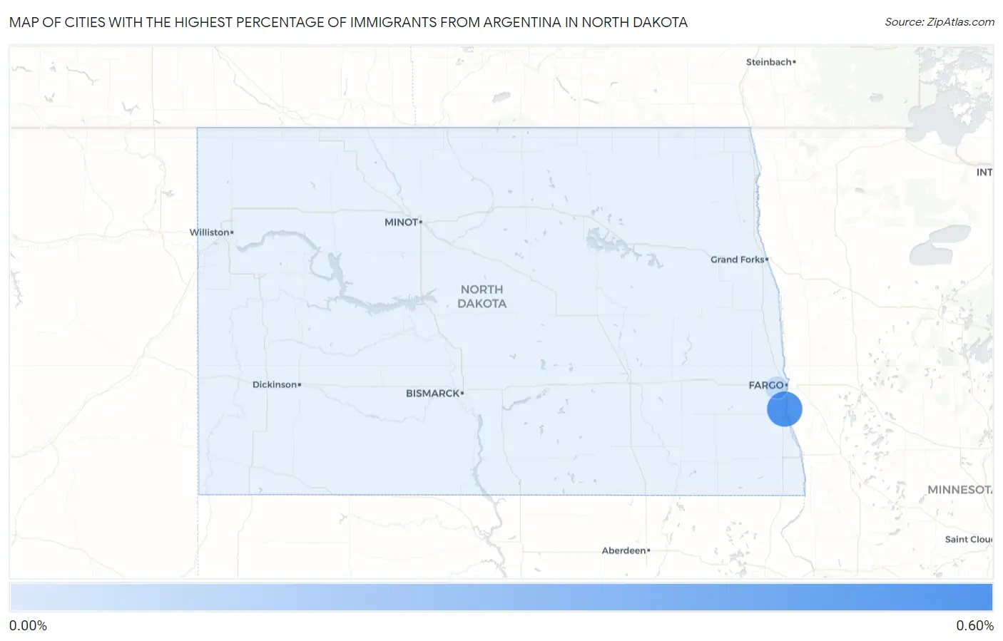 Cities with the Highest Percentage of Immigrants from Argentina in North Dakota Map
