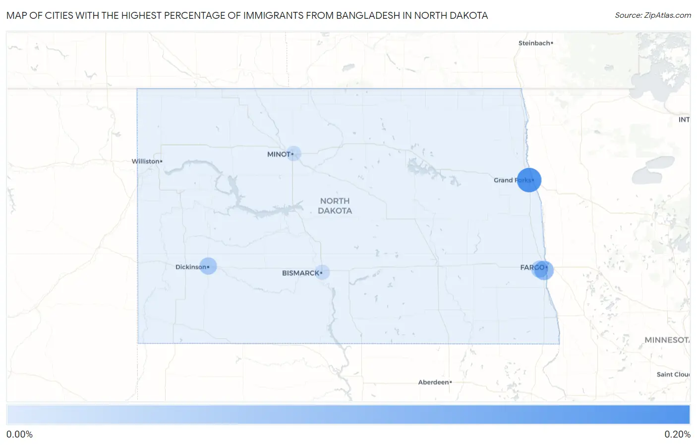 Cities with the Highest Percentage of Immigrants from Bangladesh in North Dakota Map