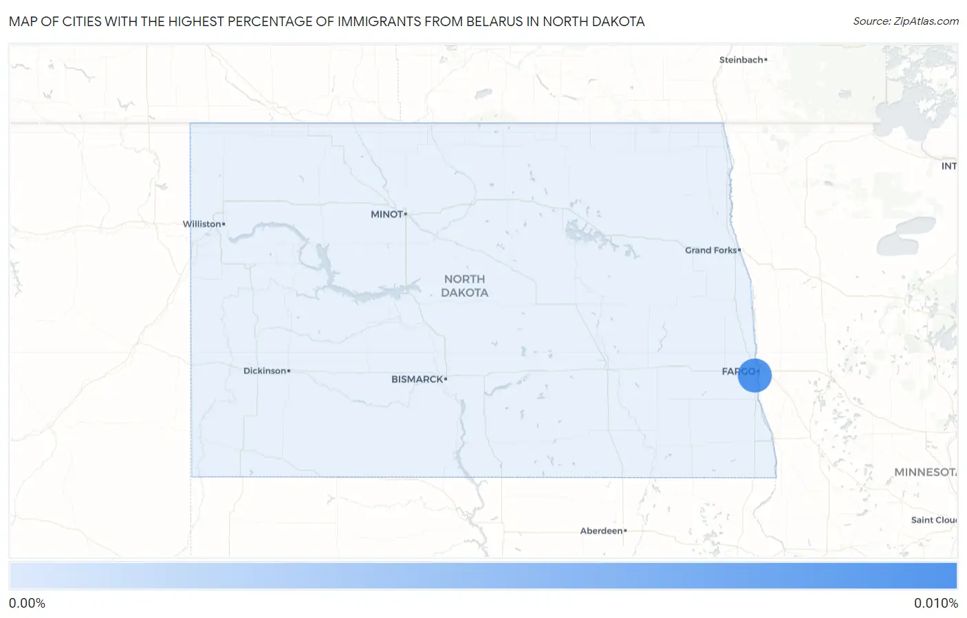Cities with the Highest Percentage of Immigrants from Belarus in North Dakota Map