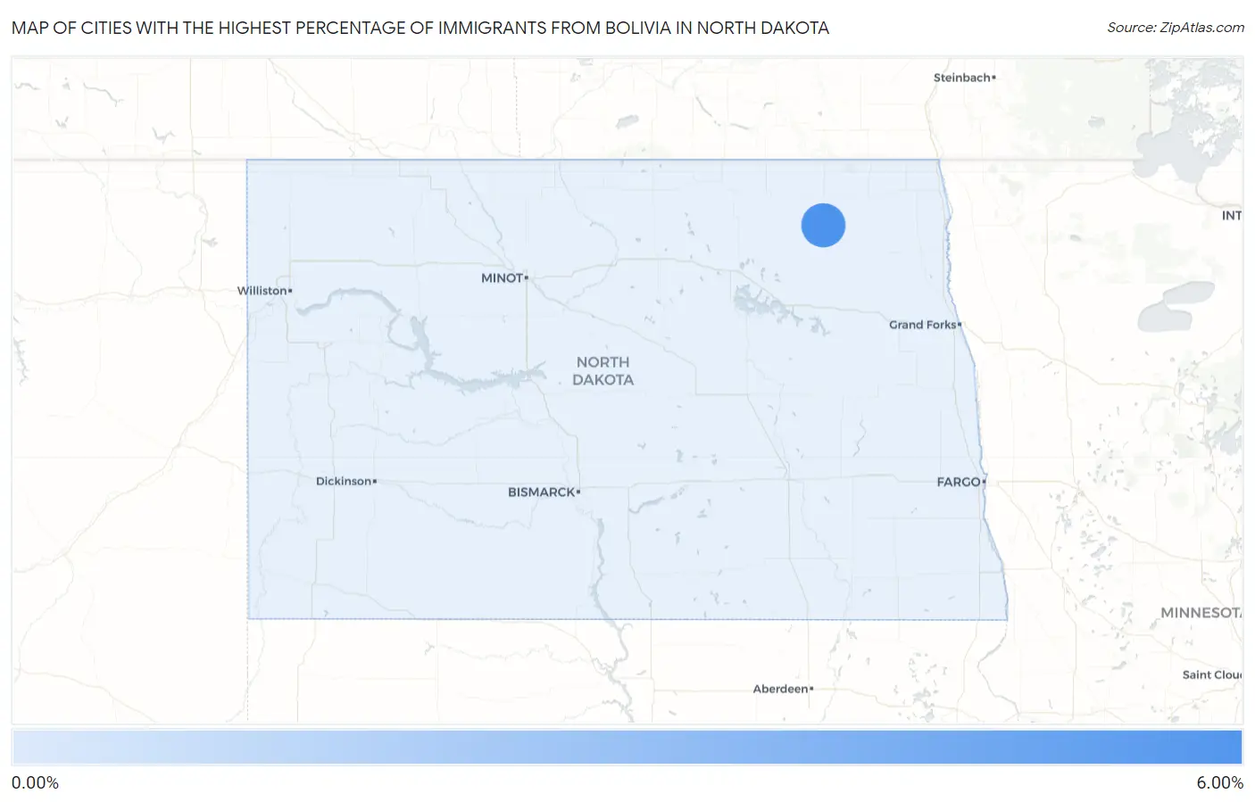 Cities with the Highest Percentage of Immigrants from Bolivia in North Dakota Map