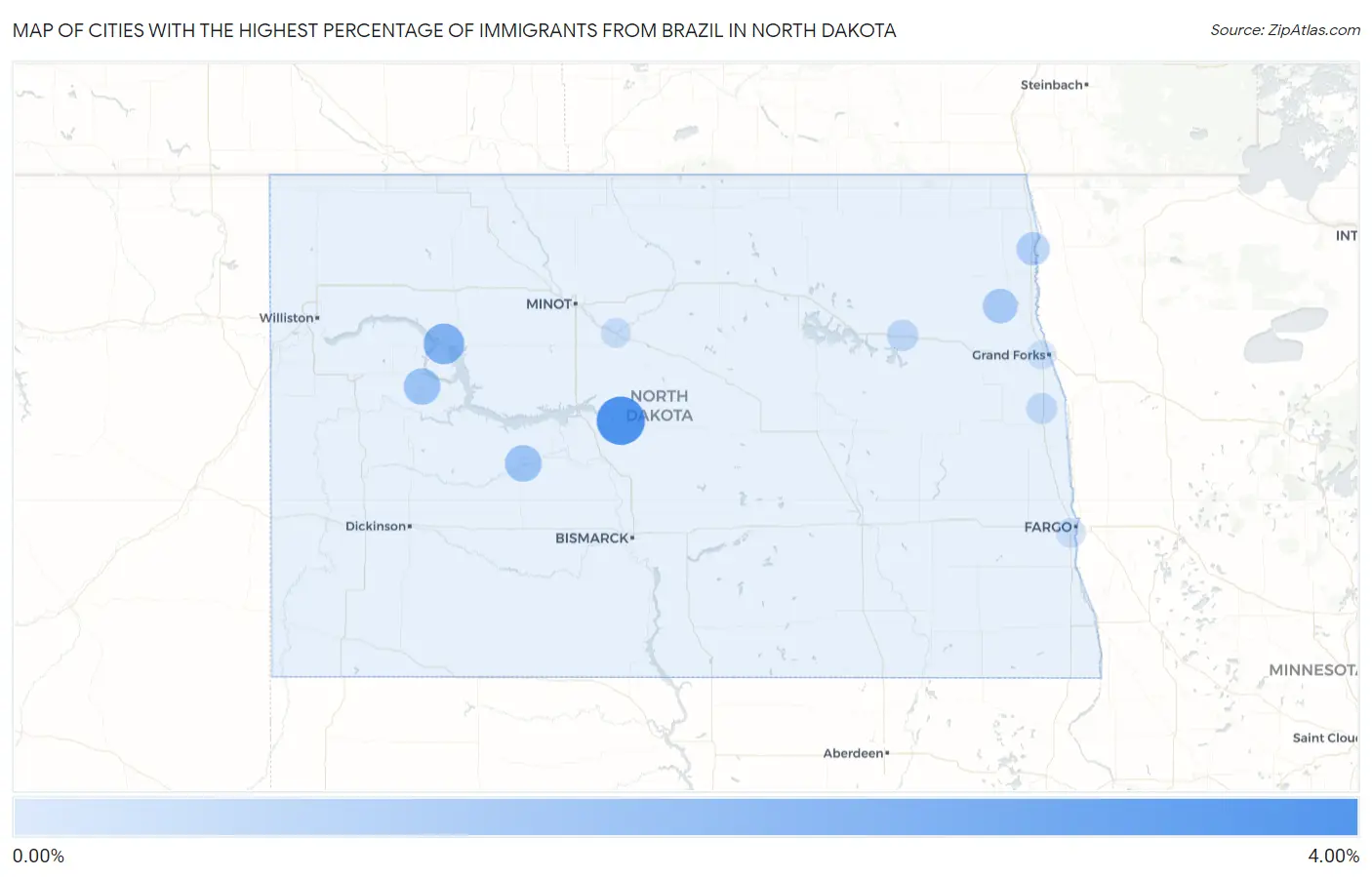 Cities with the Highest Percentage of Immigrants from Brazil in North Dakota Map