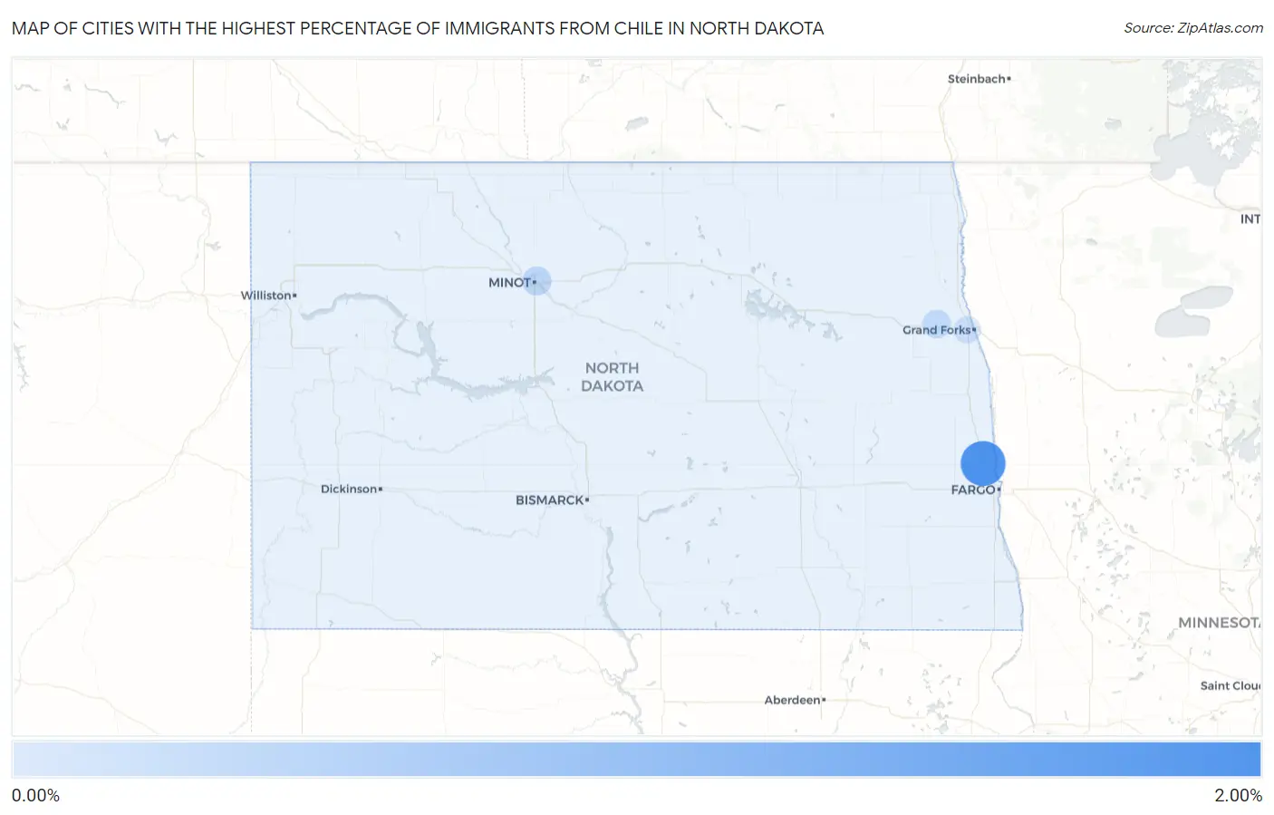 Cities with the Highest Percentage of Immigrants from Chile in North Dakota Map