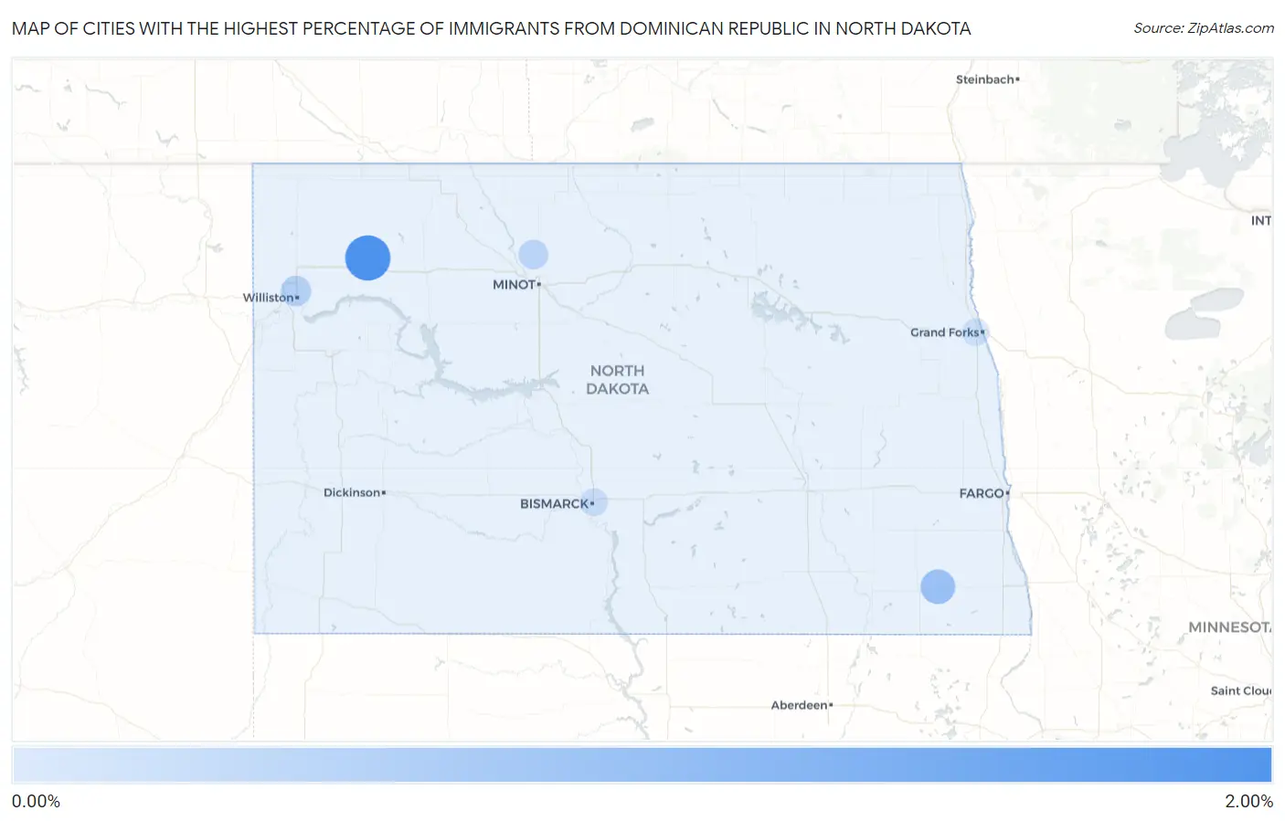 Cities with the Highest Percentage of Immigrants from Dominican Republic in North Dakota Map
