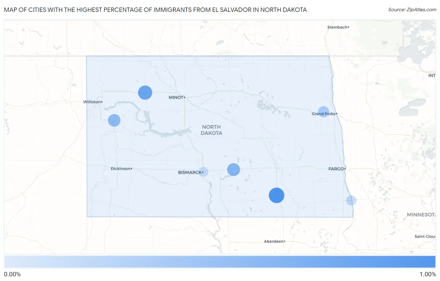 Cities with the Highest Percentage of Immigrants from El Salvador in North Dakota Map