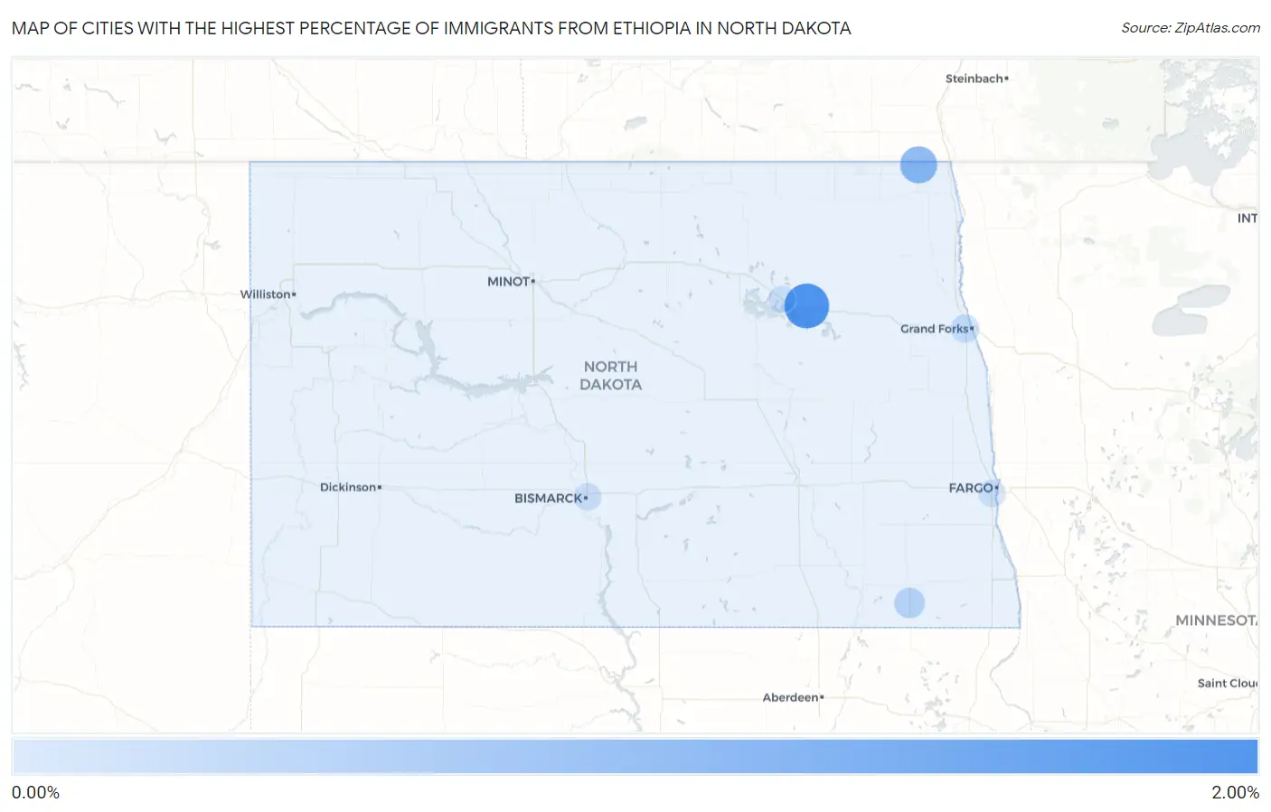 Cities with the Highest Percentage of Immigrants from Ethiopia in North Dakota Map