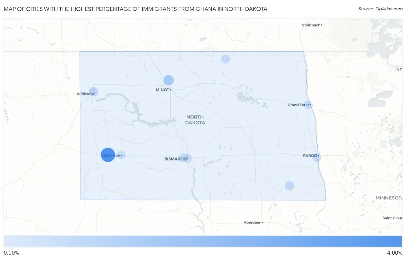 Cities with the Highest Percentage of Immigrants from Ghana in North Dakota Map