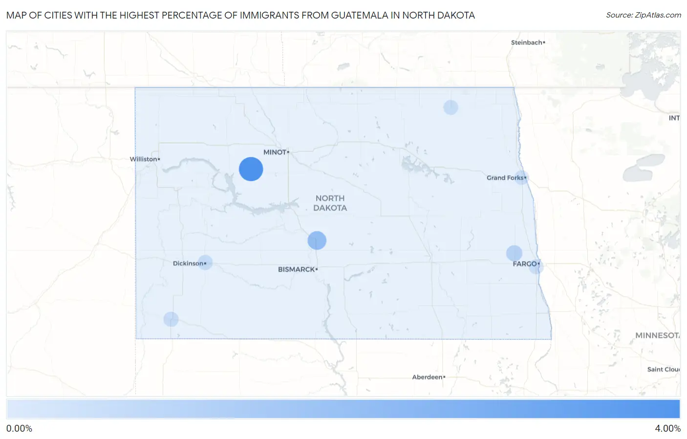 Cities with the Highest Percentage of Immigrants from Guatemala in North Dakota Map