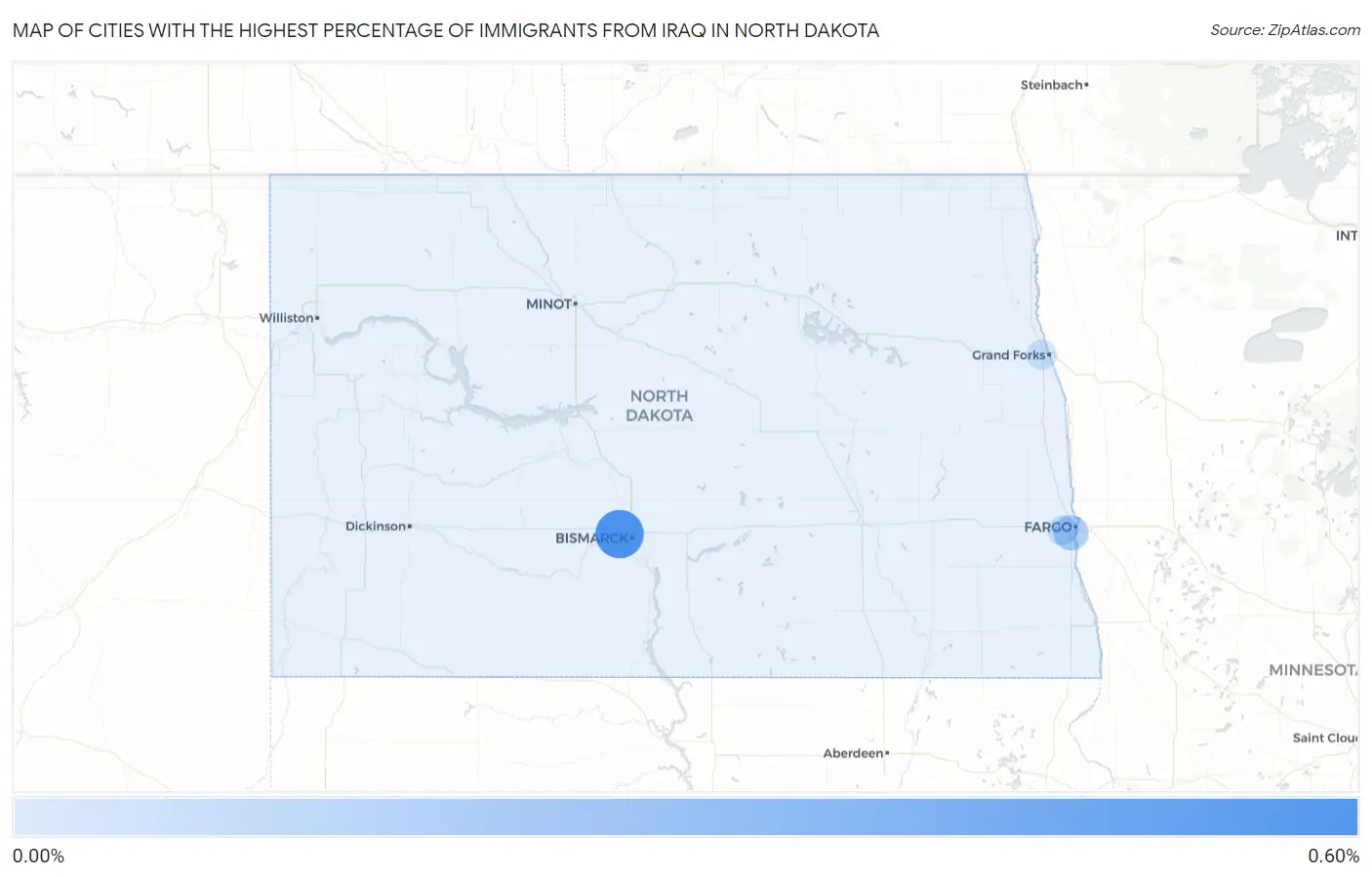Cities with the Highest Percentage of Immigrants from Iraq in North Dakota Map