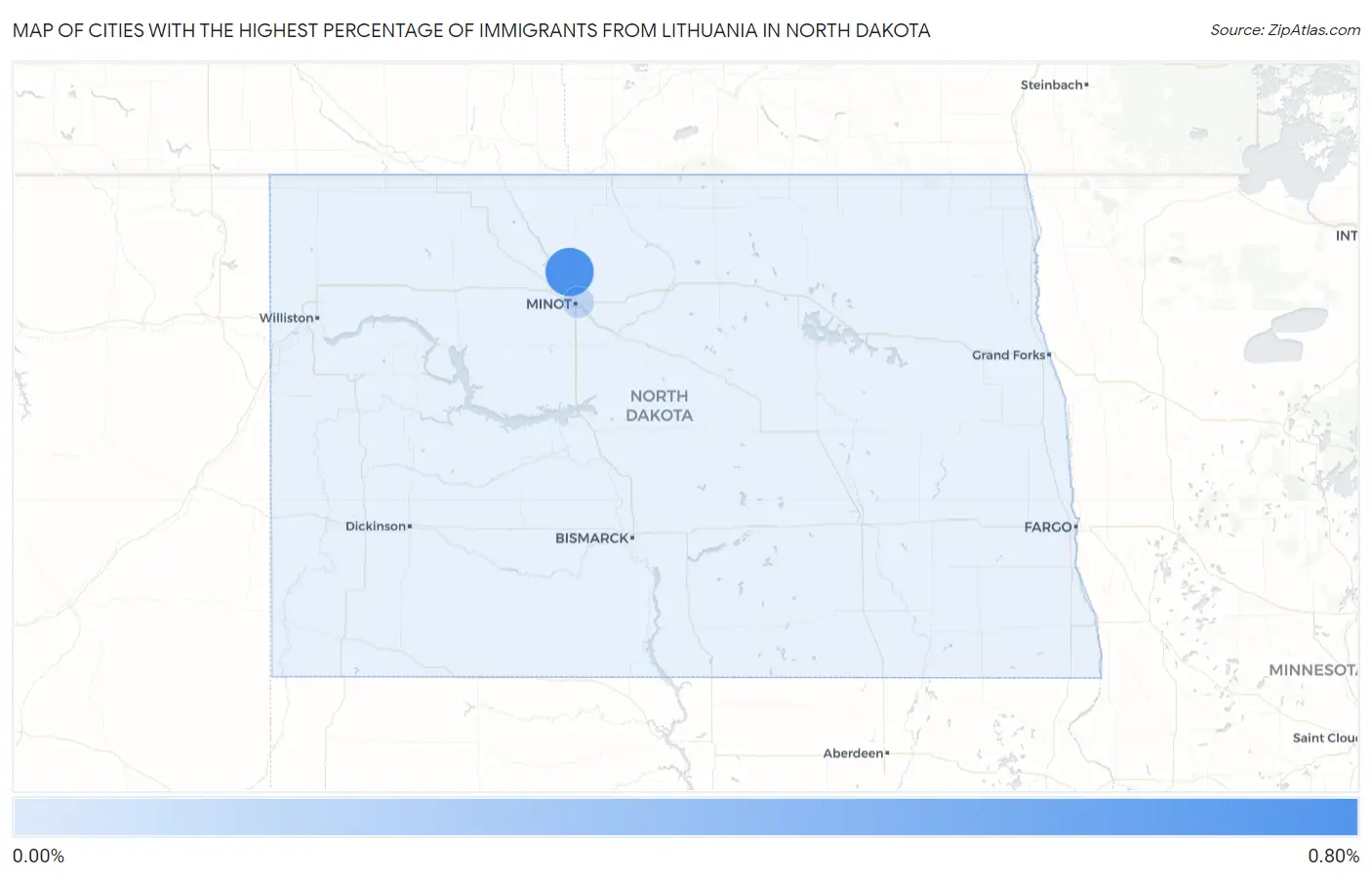 Cities with the Highest Percentage of Immigrants from Lithuania in North Dakota Map