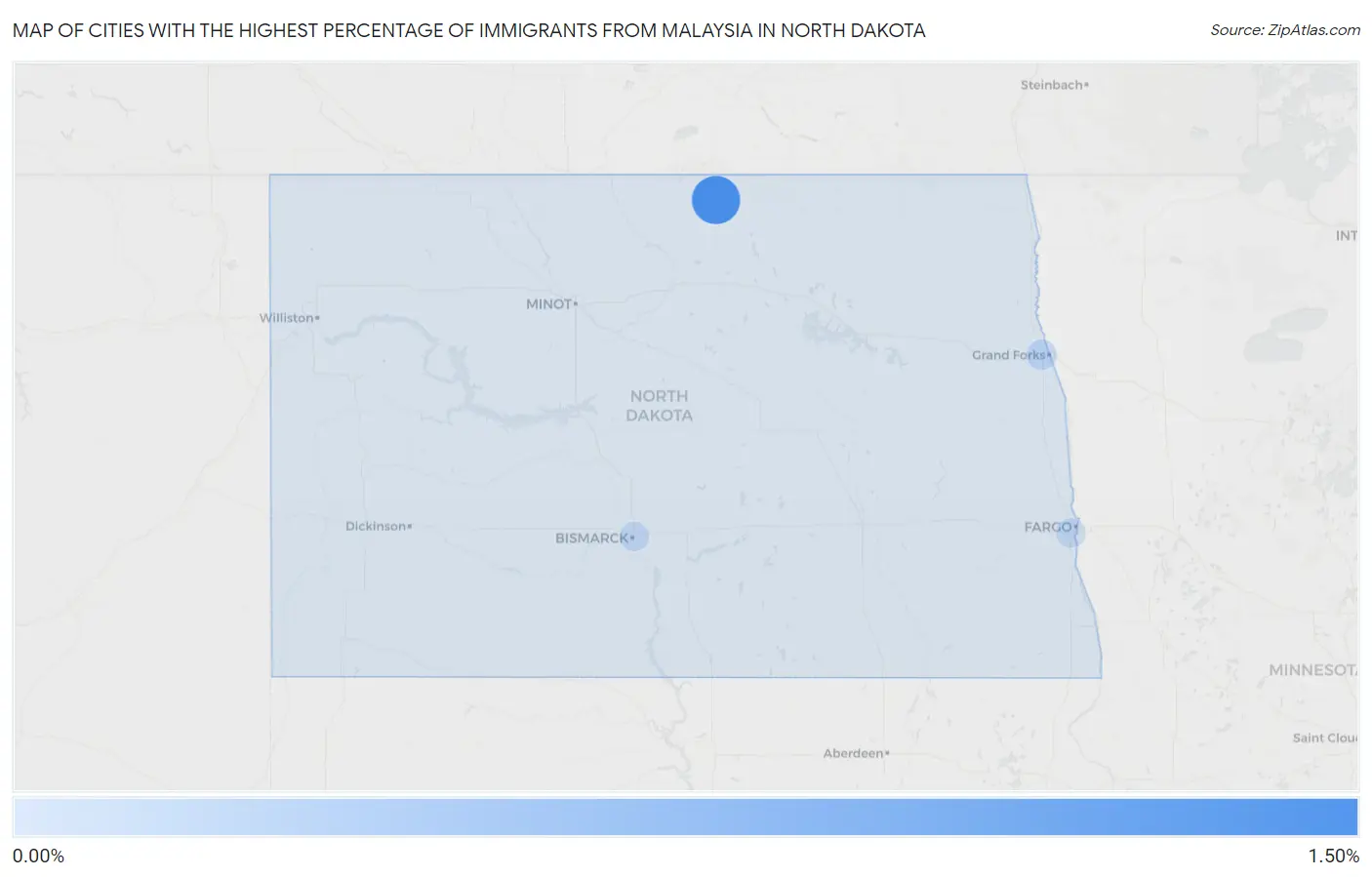 Cities with the Highest Percentage of Immigrants from Malaysia in North Dakota Map