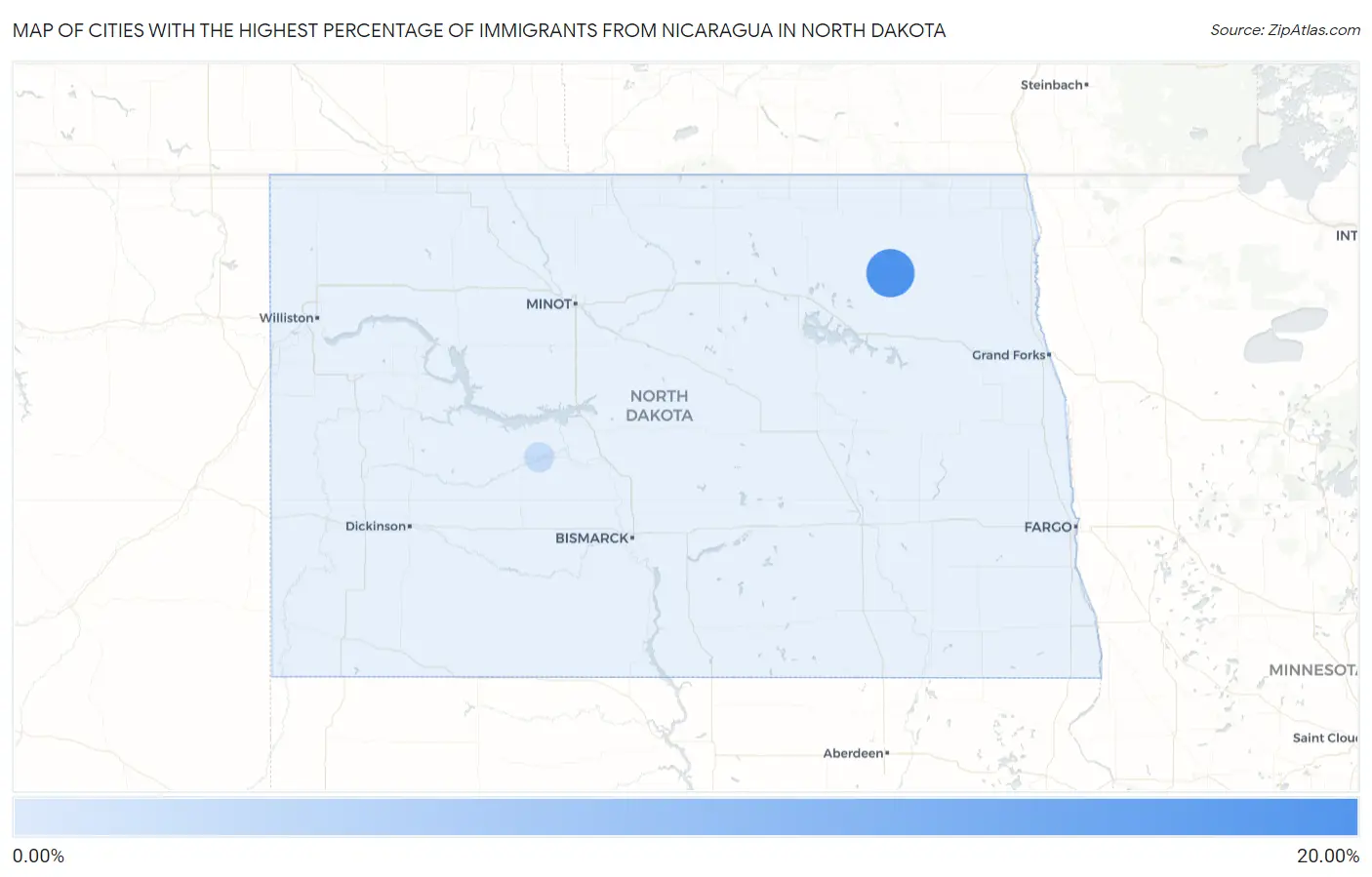Cities with the Highest Percentage of Immigrants from Nicaragua in North Dakota Map