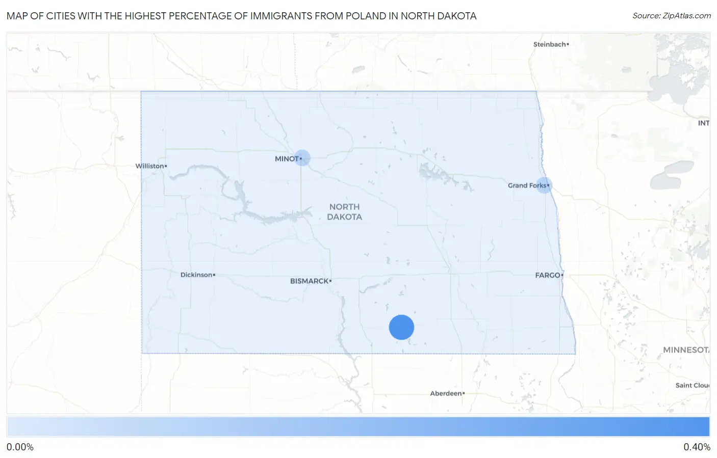 Cities with the Highest Percentage of Immigrants from Poland in North Dakota Map